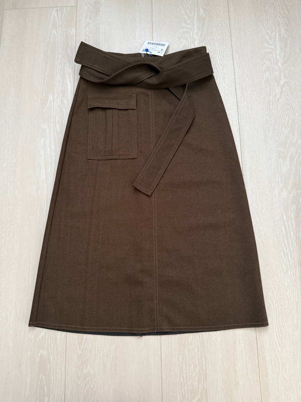 Zara Olive Green Brown Midi Skirt with Tie Belt - Picture 3 of 8